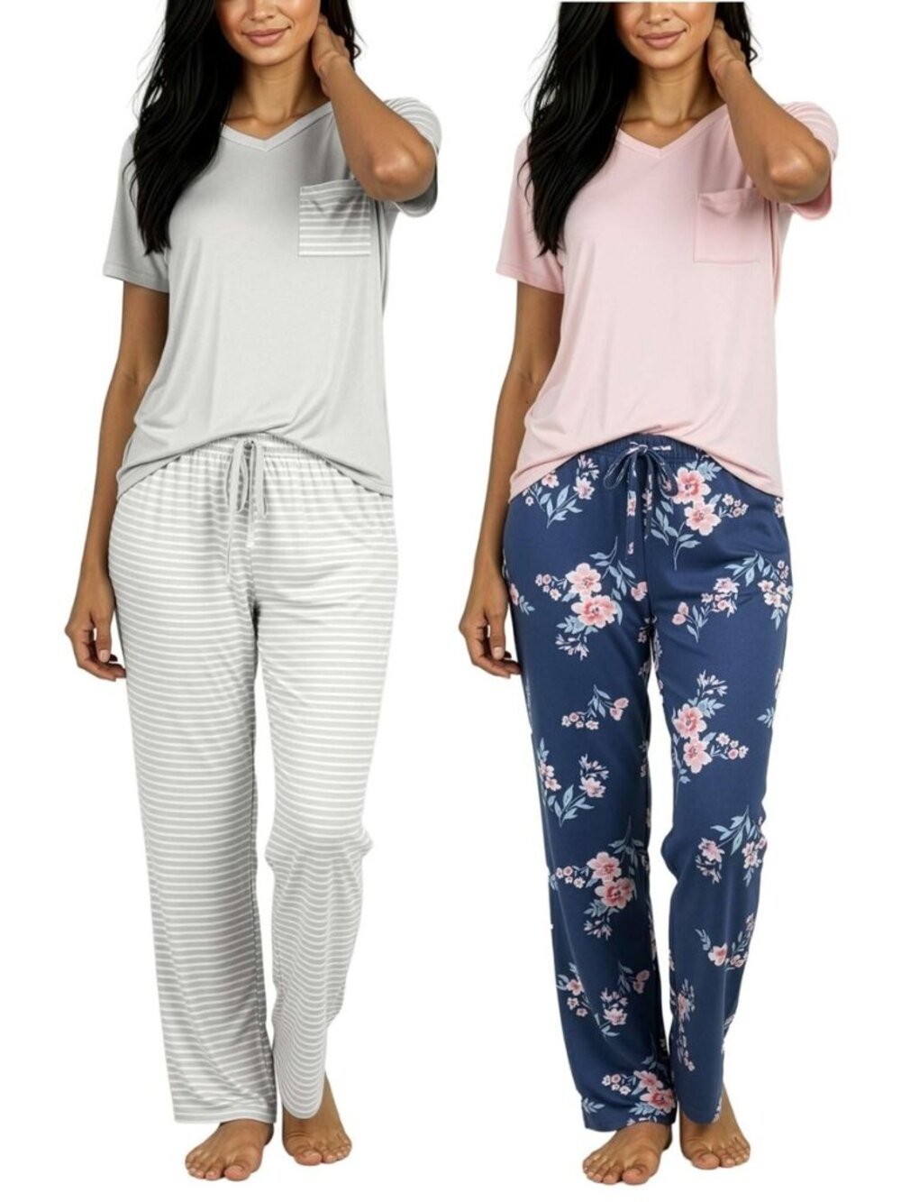 2 Pack Women's Pajama Sets Short Sleeve Sleepwear Comfy Cute Loungewear PJ